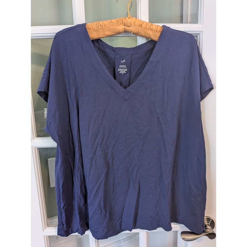J. Jill Luxe Supima Pleat-Back Tee Navy Blue V-Neck T-Shirt XL